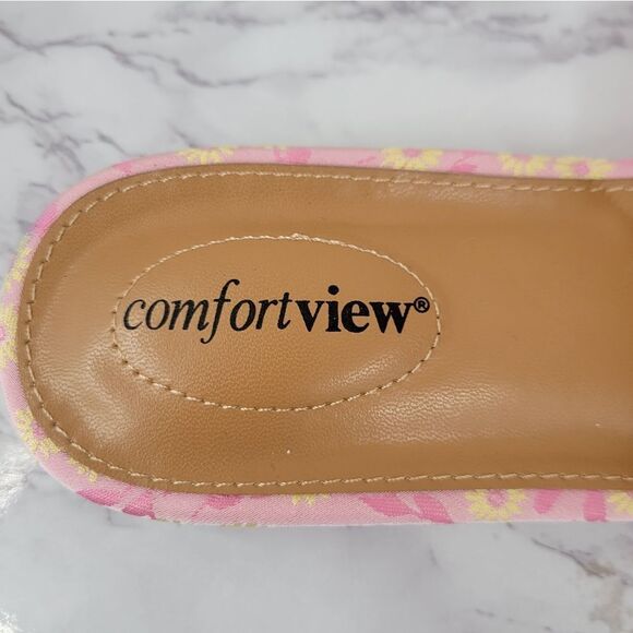 Comfortview Women's The Capri Slip On Mule Pink Floral Wedge Sandals - Picture 8 of 9